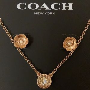 COACH Open Circle Necklace And Tea Rose Stud Set